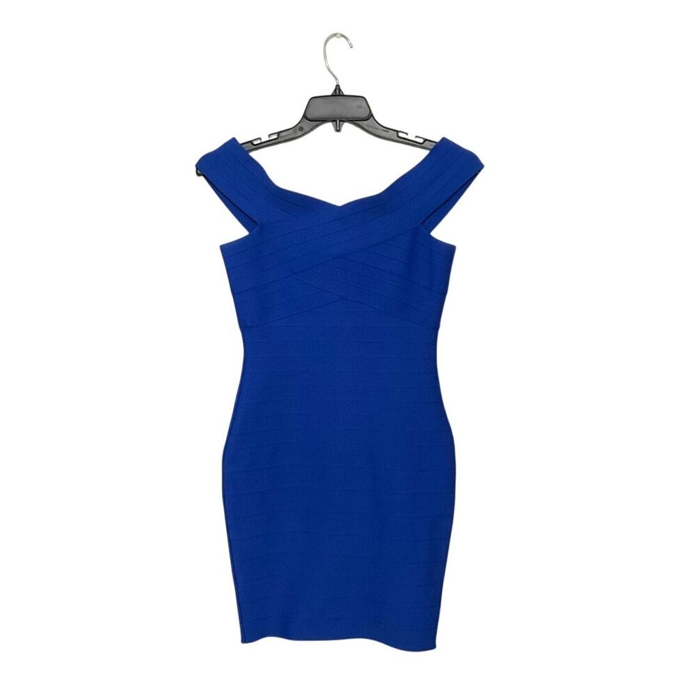 Herve Leger Royal Blue Bodycon Bandage Dress Off the Shoulder Size Medium